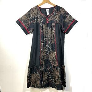 Vintage Rim Hawaiian Ruffled Dress Muumuu Bright Flamenco Midi L Hawaii USA